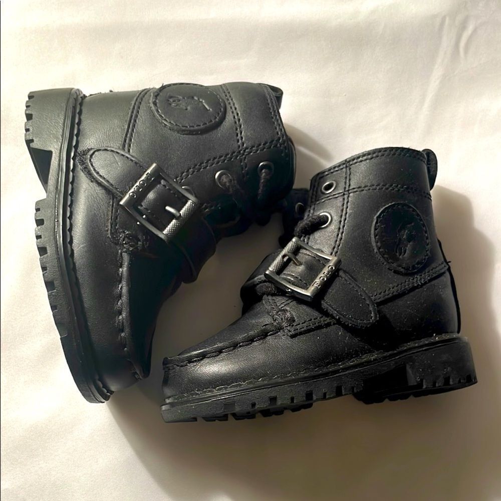 POLO BY RALPH LAUREN black leather ranger boots. New